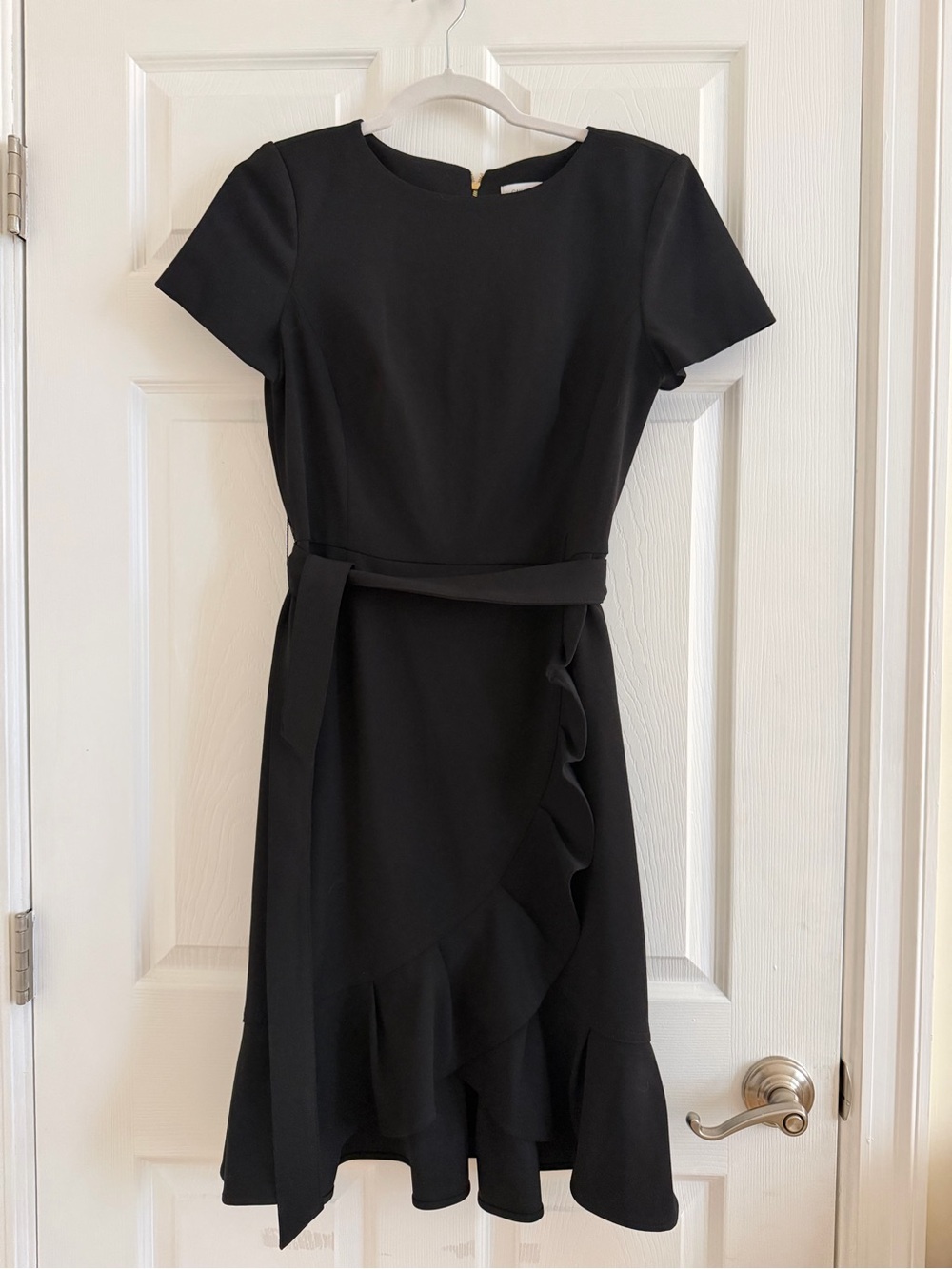 Calvin Klein Black Short-Sleeve Ruffle Wrap Midi Dress